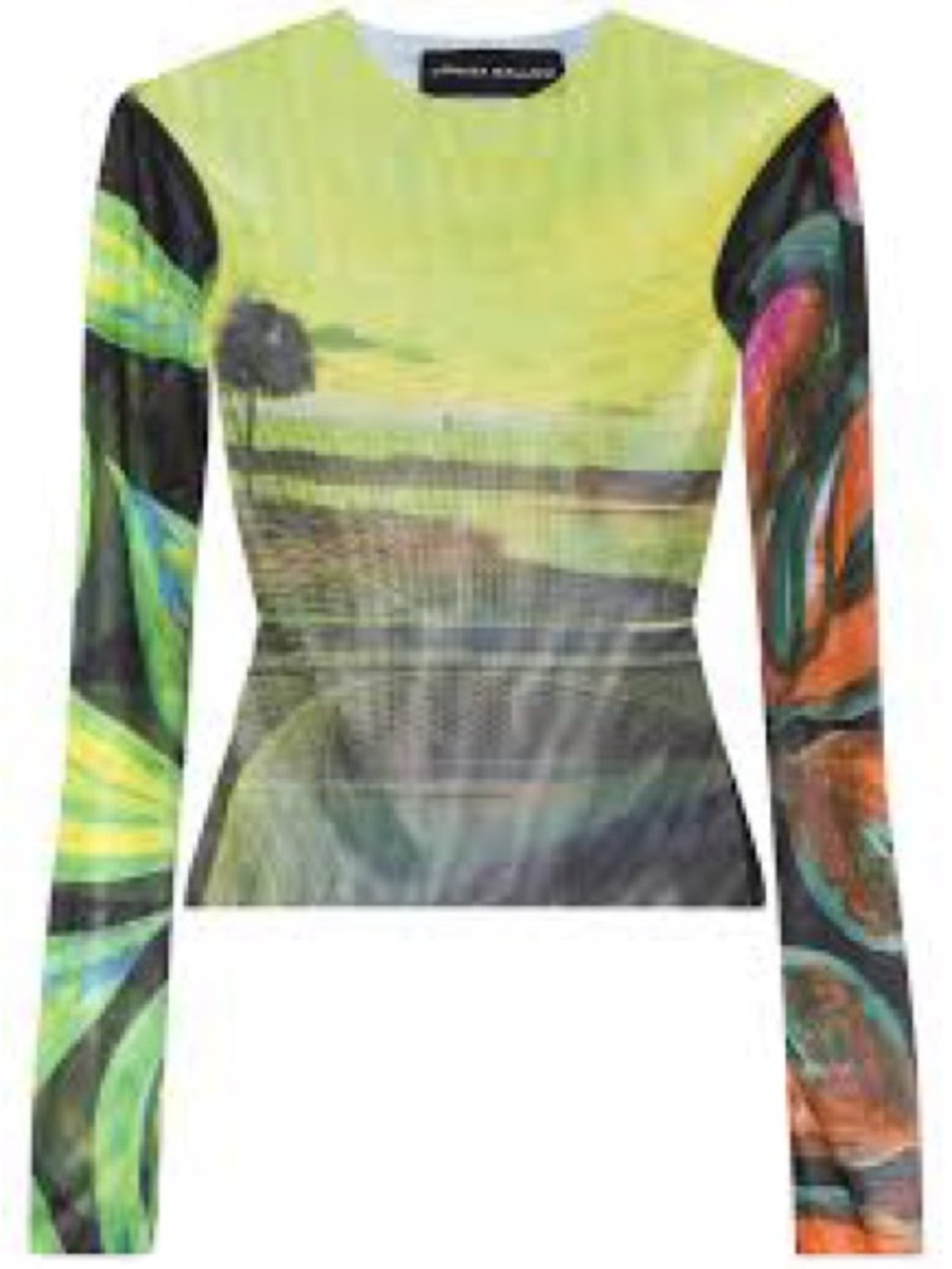 Abstract Tropical Print Long-Sleeve Top - Yellow & Green